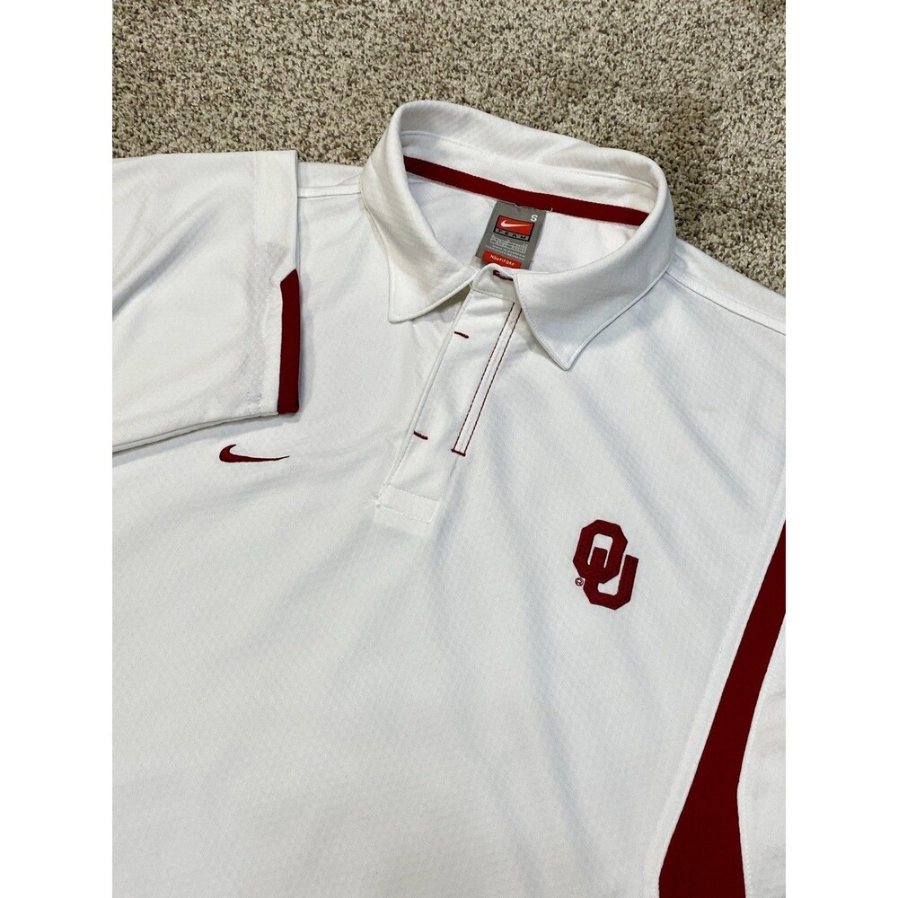 Vintage Nike Team Polo Shirt Men's Small Oklahoma Sooners Red White Dri-Fit